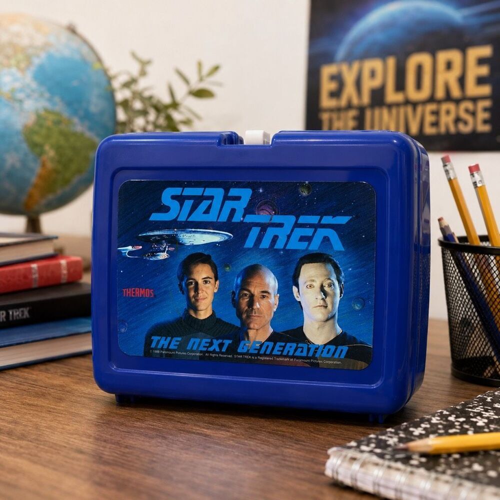 Vintage 1989 Star Trek The Next Generation TNG Plastic Lunch Box W/ Thermos